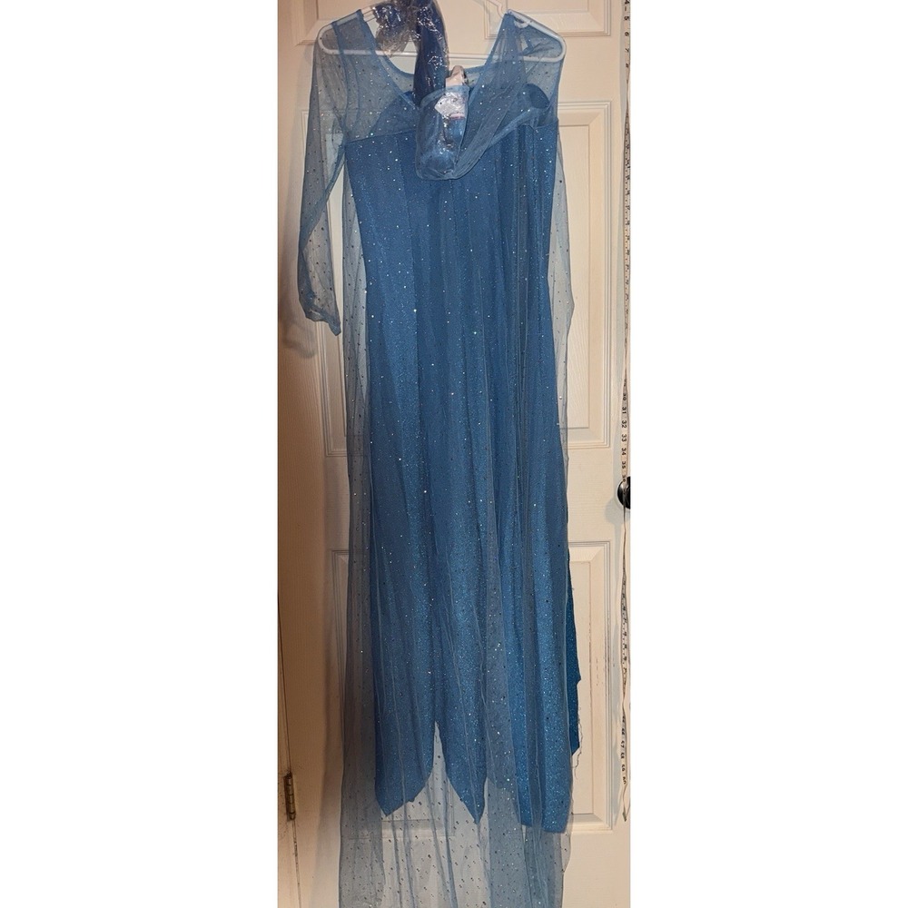 Disney Womans Sz S Adult Elsa Frozen Dress & Blue Wig Rhinestones Irradescent